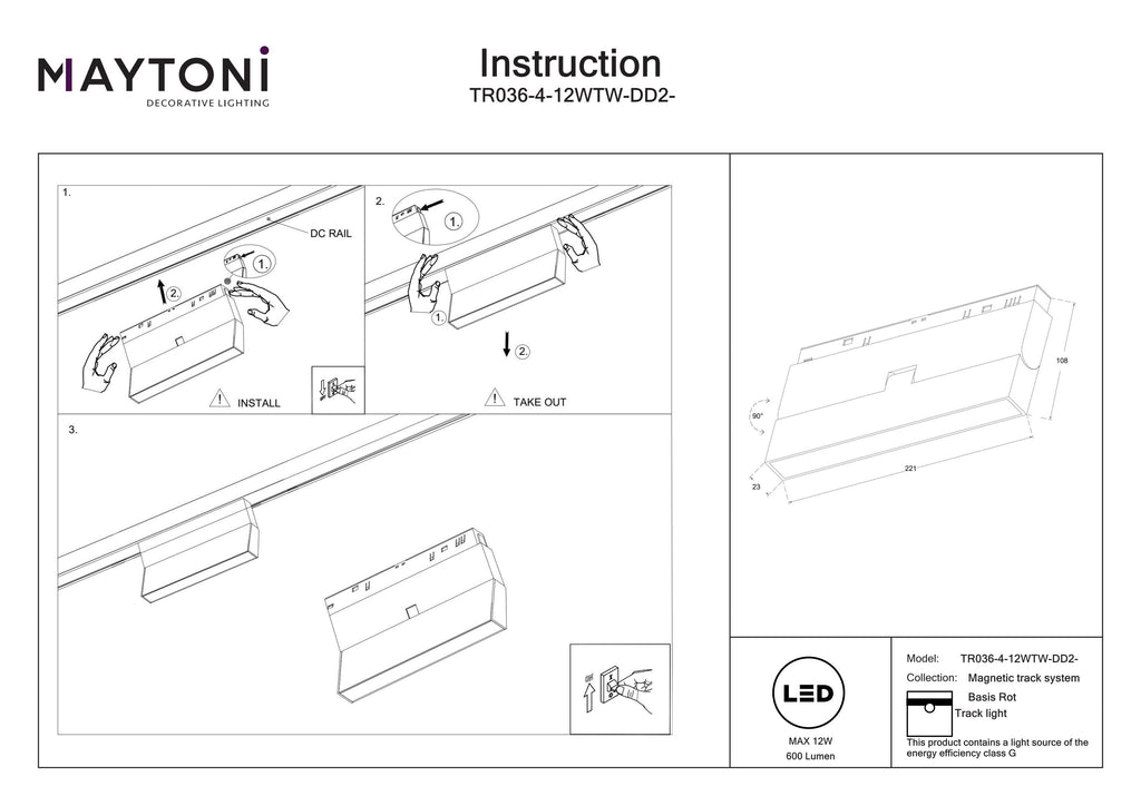 Oświetlenie szynowe Technical Basis Rot IP20 x TR036-4-12WTW-DD2-W | Biały