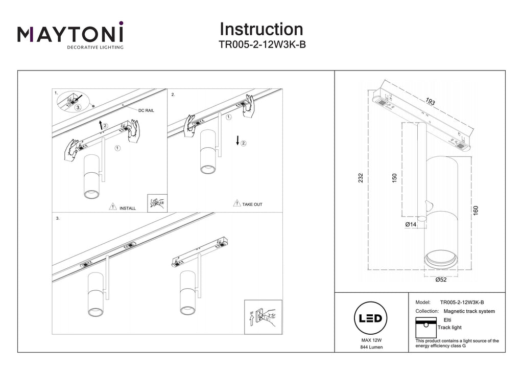 Oświetlenie szynowe Technical Elti IP20 x TR005-2-12W3K-B | Czarny