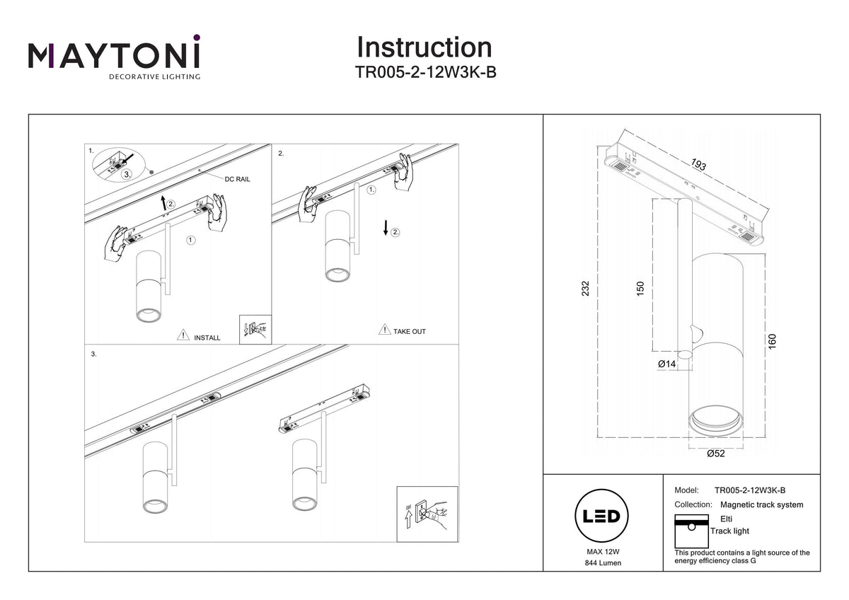 Oświetlenie szynowe Technical Elti IP20 x TR005-2-12W3K-B | Czarny