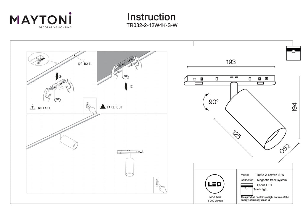 Oświetlenie szynowe Technical Focus LED IP20 x TR032-2-12W4K-S-W | Biały