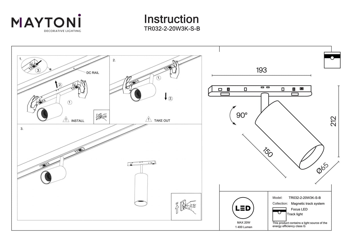 Oświetlenie szynowe Technical Focus LED IP20 x TR032-2-20W3K-S-B | Czarny