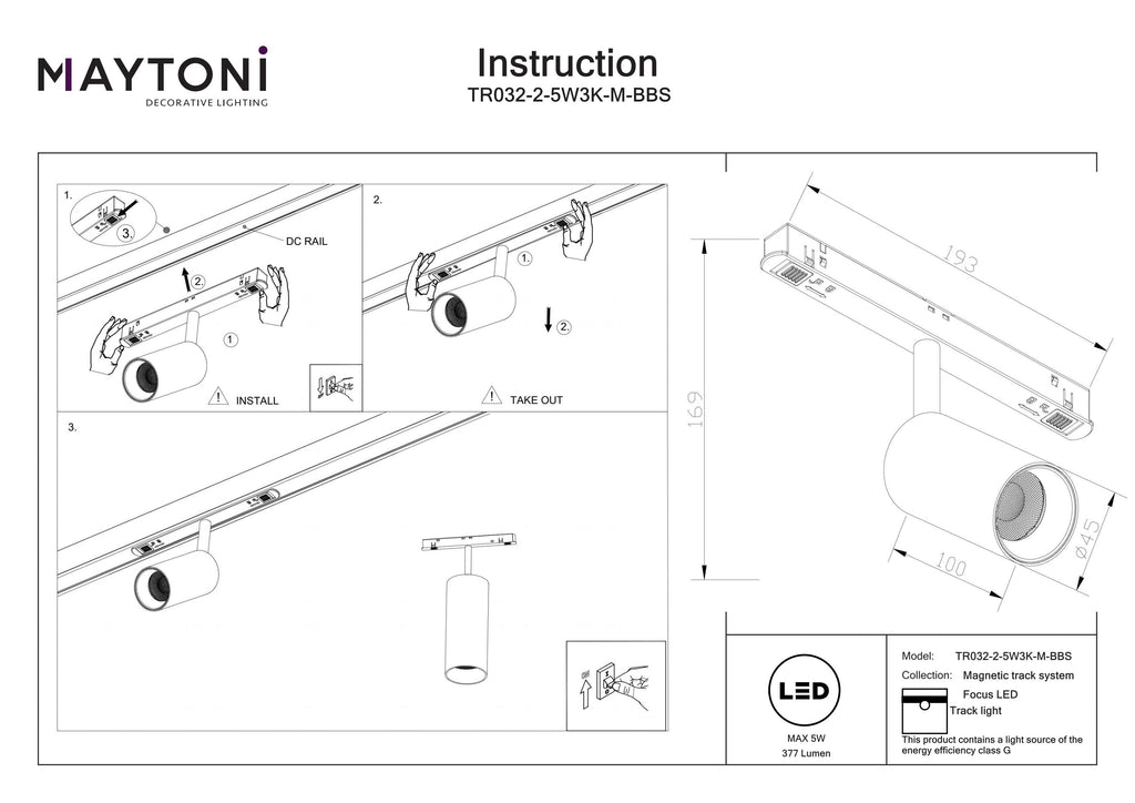 Oświetlenie szynowe Technical Focus LED IP20 x TR032-2-5W3K-M-BBS | Czarny