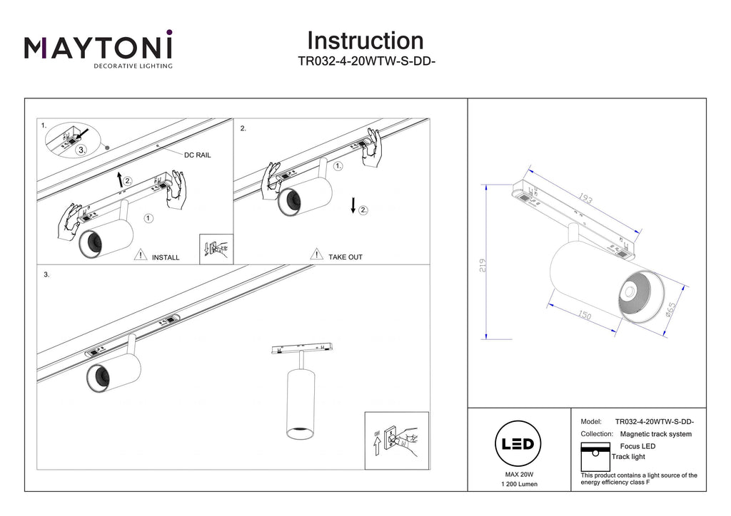 Oświetlenie szynowe Technical Focus LED IP20 x TR032-4-20WTW-S-DD-W | Biały