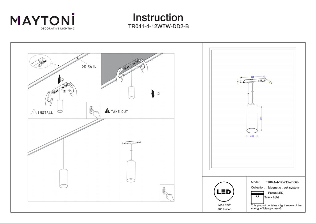 Oświetlenie szynowe Technical Focus LED IP20 x TR041-4-12WTW-DD2-B | Czarny
