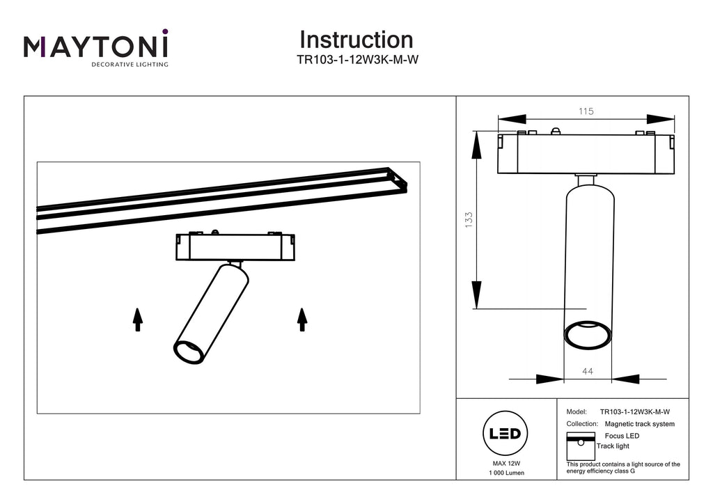 Oświetlenie szynowe Technical Focus LED IP20 x TR103-1-12W3K-M-W | Biały