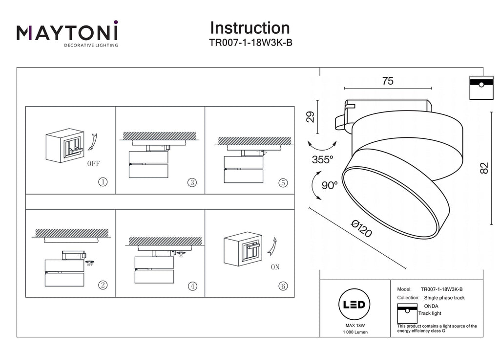 Oświetlenie szynowe Technical ONDA IP20 x TR007-1-18W3K-B | Czarny
