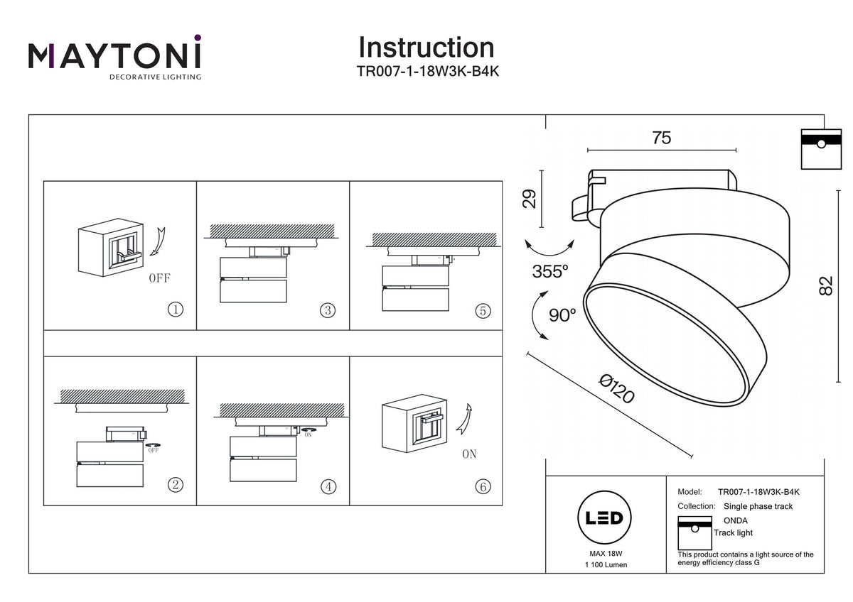 Oświetlenie szynowe Technical ONDA IP20 x TR007-1-18W3K-B4K | Czarny