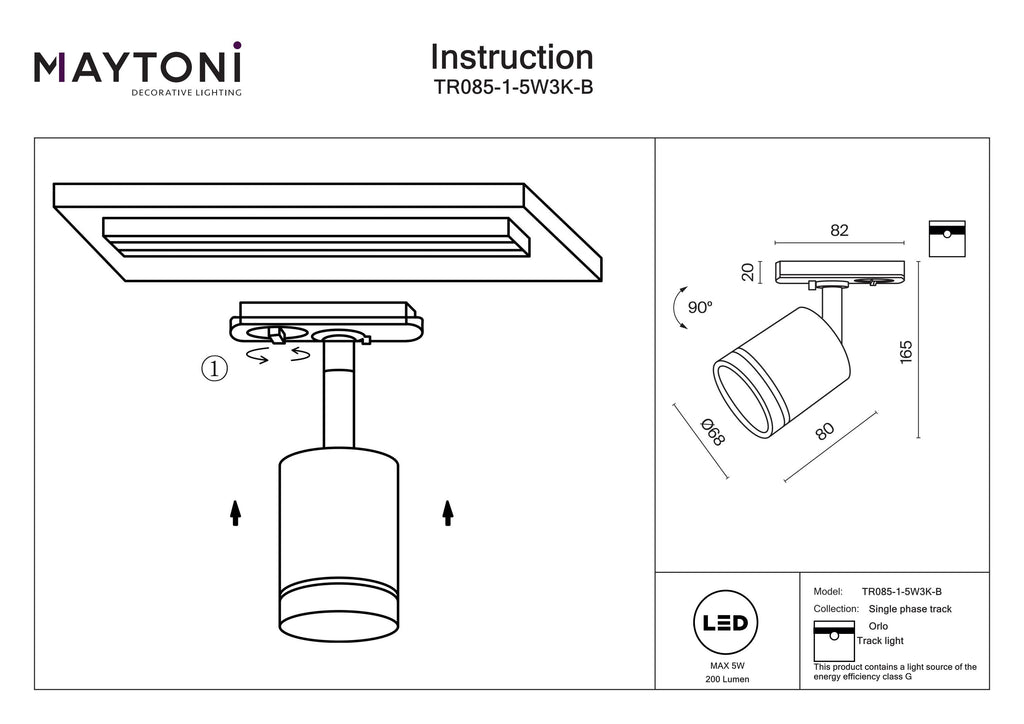 Oświetlenie szynowe Technical Orlo IP20 x TR085-1-5W3K-B | Czarny
