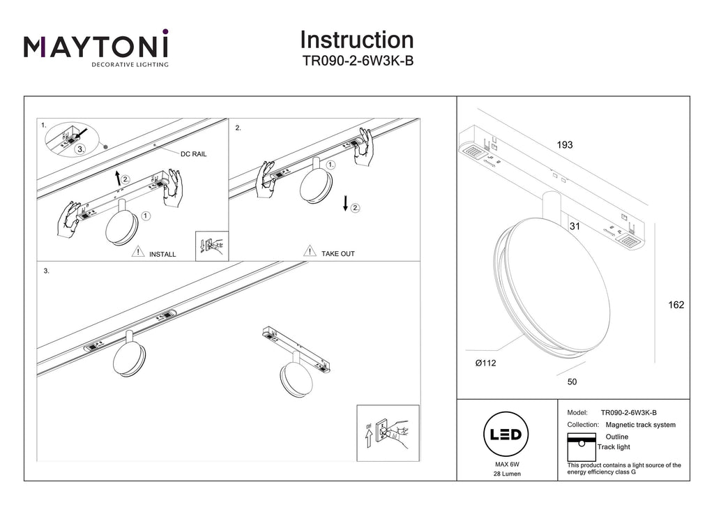 Oświetlenie szynowe Technical Outline IP20 x TR090-2-6W3K-B | Czarny