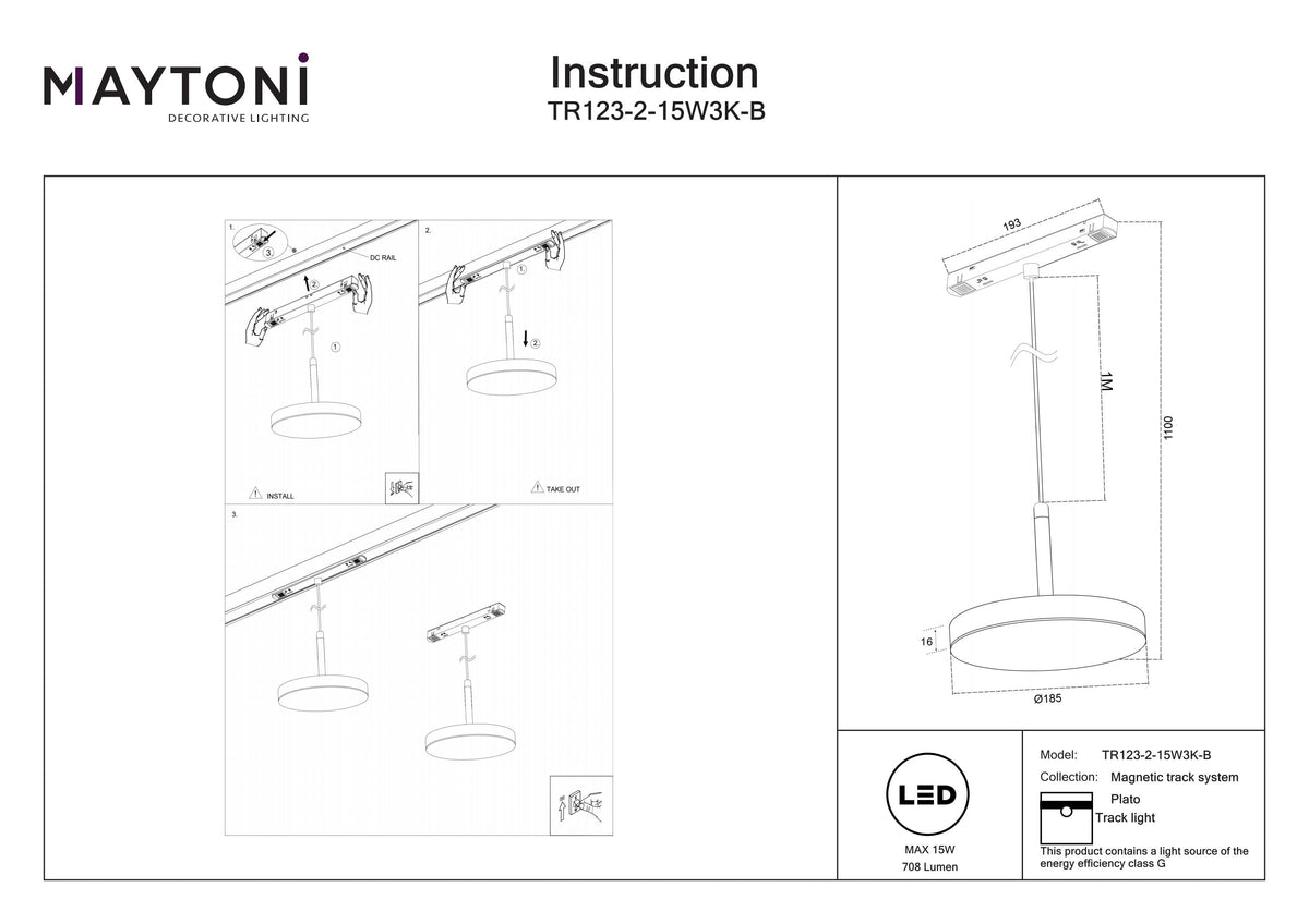 Oświetlenie szynowe Technical Plato IP20 x TR123-2-15W3K-B | Czarny
