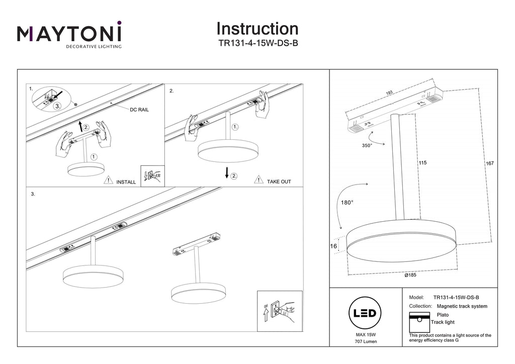 Oświetlenie szynowe Technical Plato IP20 x TR131-4-15W-DS-B | Czarny