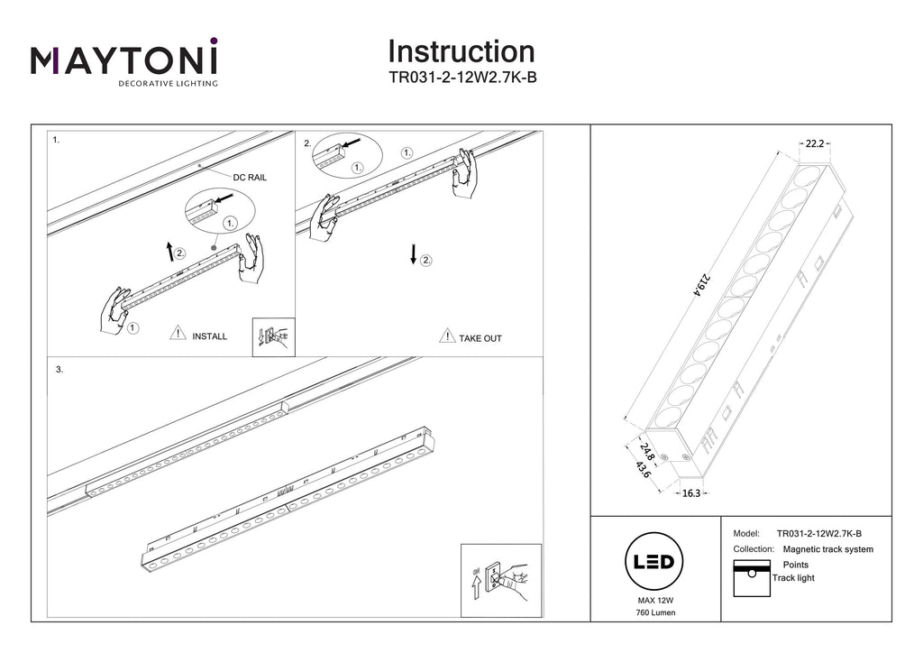 Oświetlenie szynowe Technical Points IP20 x TR031-2-12W2.7K-B | Czarny