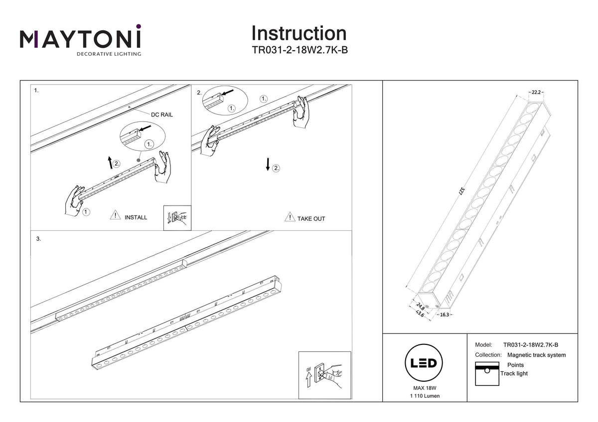 Oświetlenie szynowe Technical Points IP20 x TR031-2-18W2.7K-B | Czarny