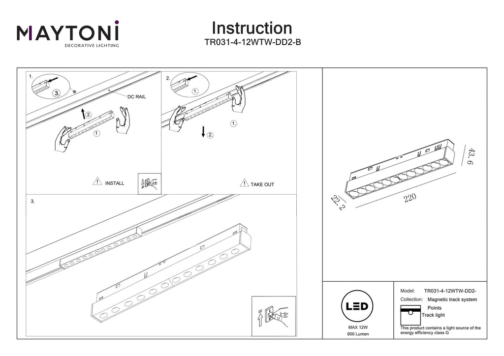 Oświetlenie szynowe Technical Points IP20 x TR031-4-12WTW-DD2-B | Czarny
