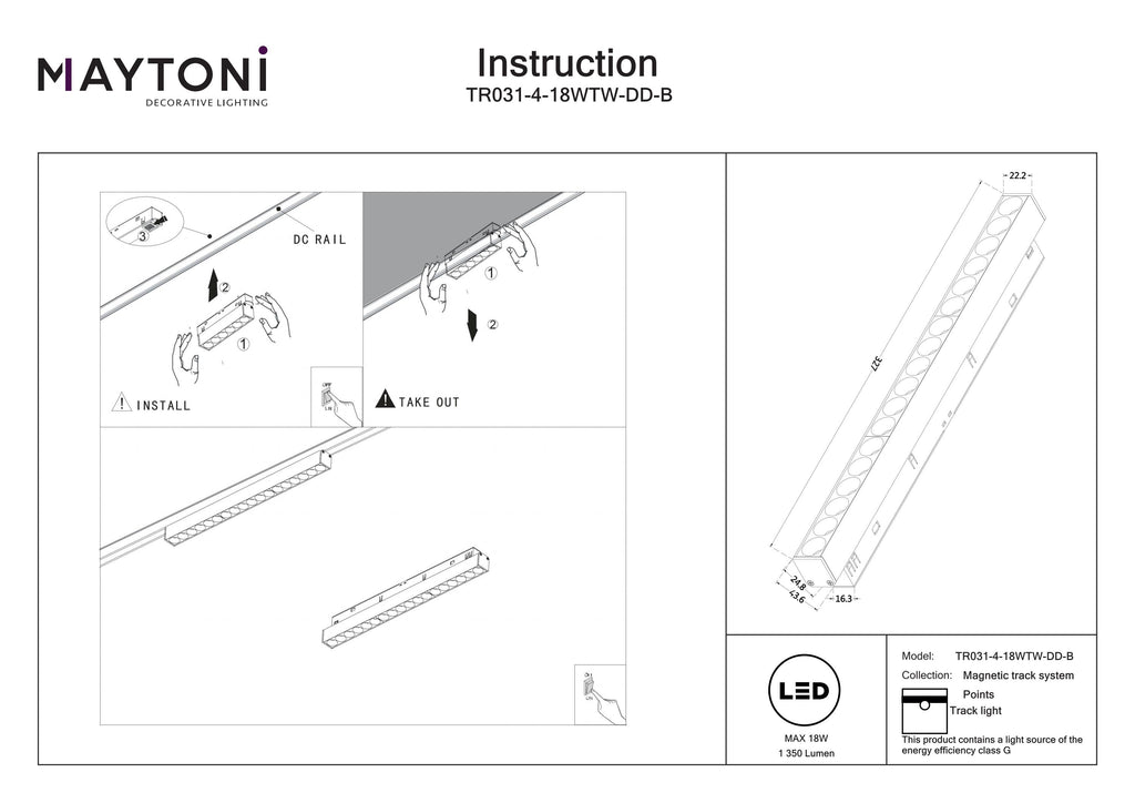 Oświetlenie szynowe Technical Points IP20 x TR031-4-18WTW-DD-B | Czarny