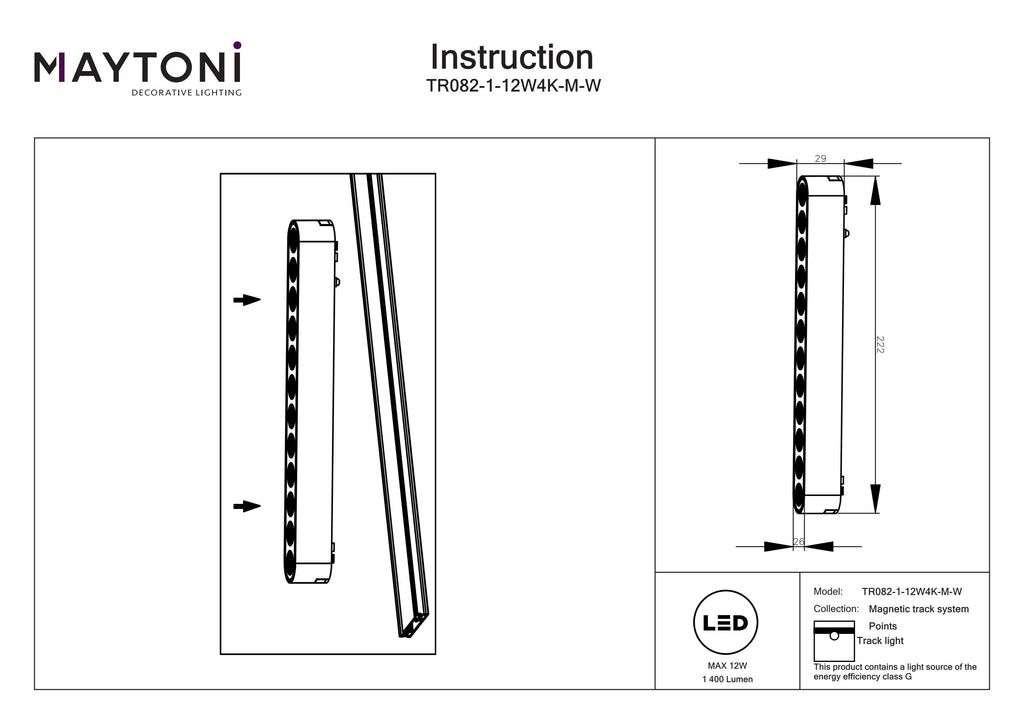 Oświetlenie szynowe Technical Points IP20 x TR082-1-12W4K-M-W | Biały