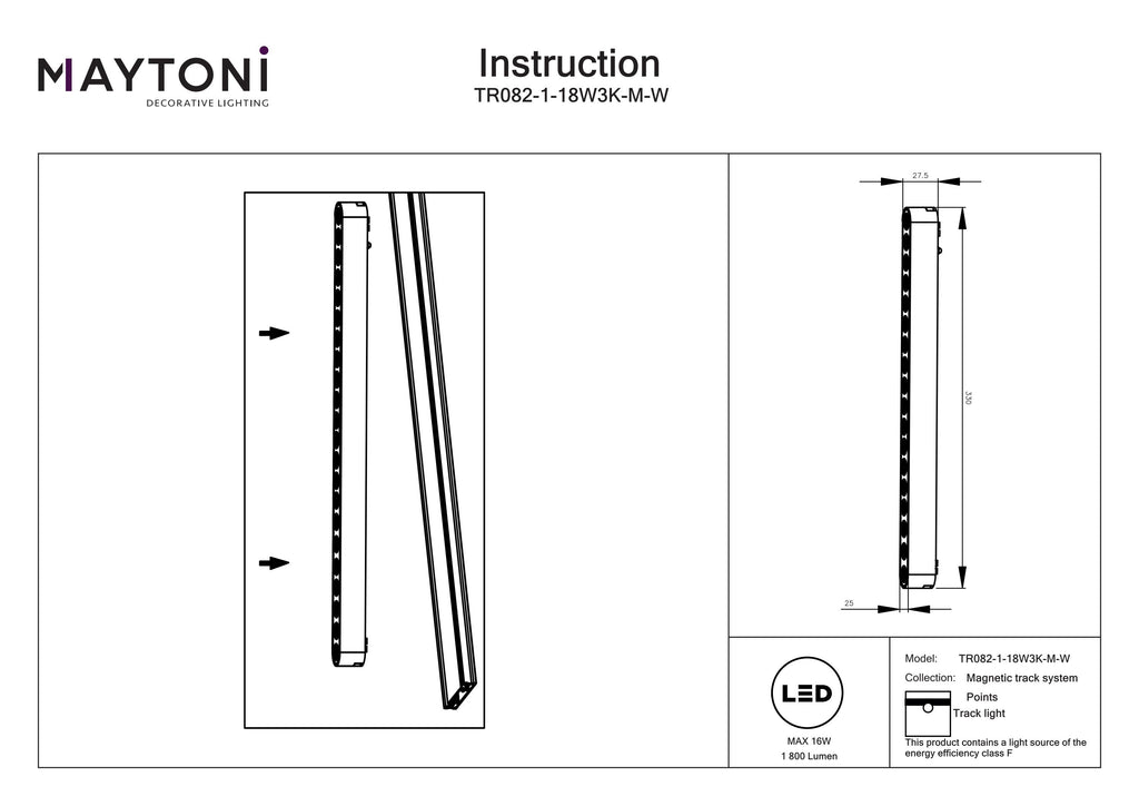 Oświetlenie szynowe Technical Points IP20 x TR082-1-18W3K-M-W | Biały