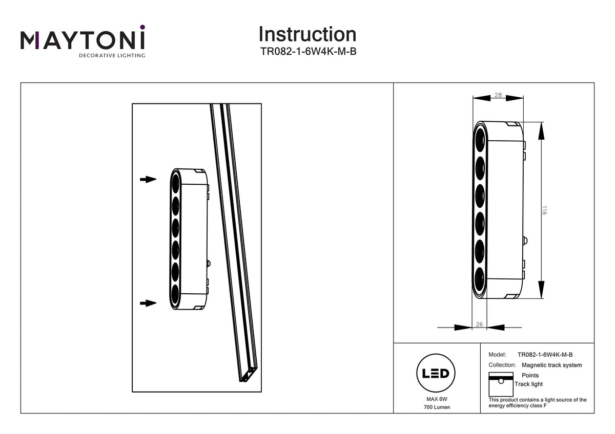 Oświetlenie szynowe Technical Points IP20 x TR082-1-6W4K-M-B | Czarny