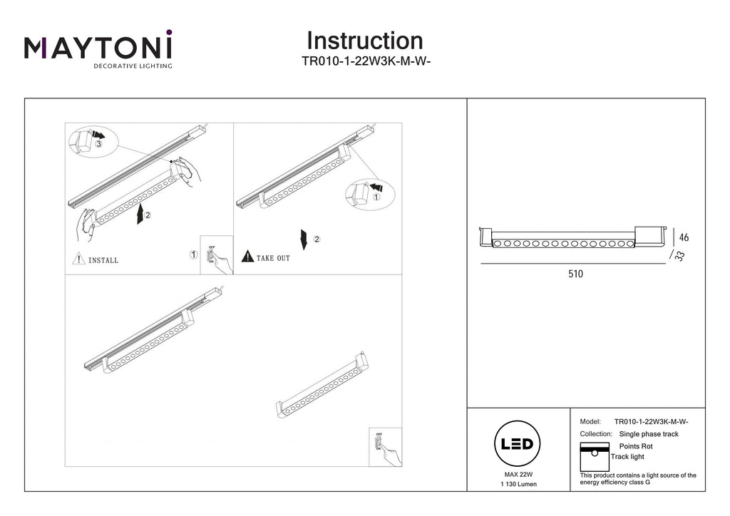 Oświetlenie szynowe Technical Points Rot IP20 x TR010-1-22W3K-M-W-DE | Biały