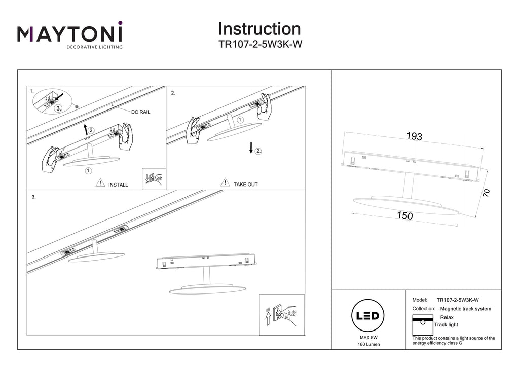 Oświetlenie szynowe Technical Relax IP20 x TR107-2-5W3K-W | Czarny