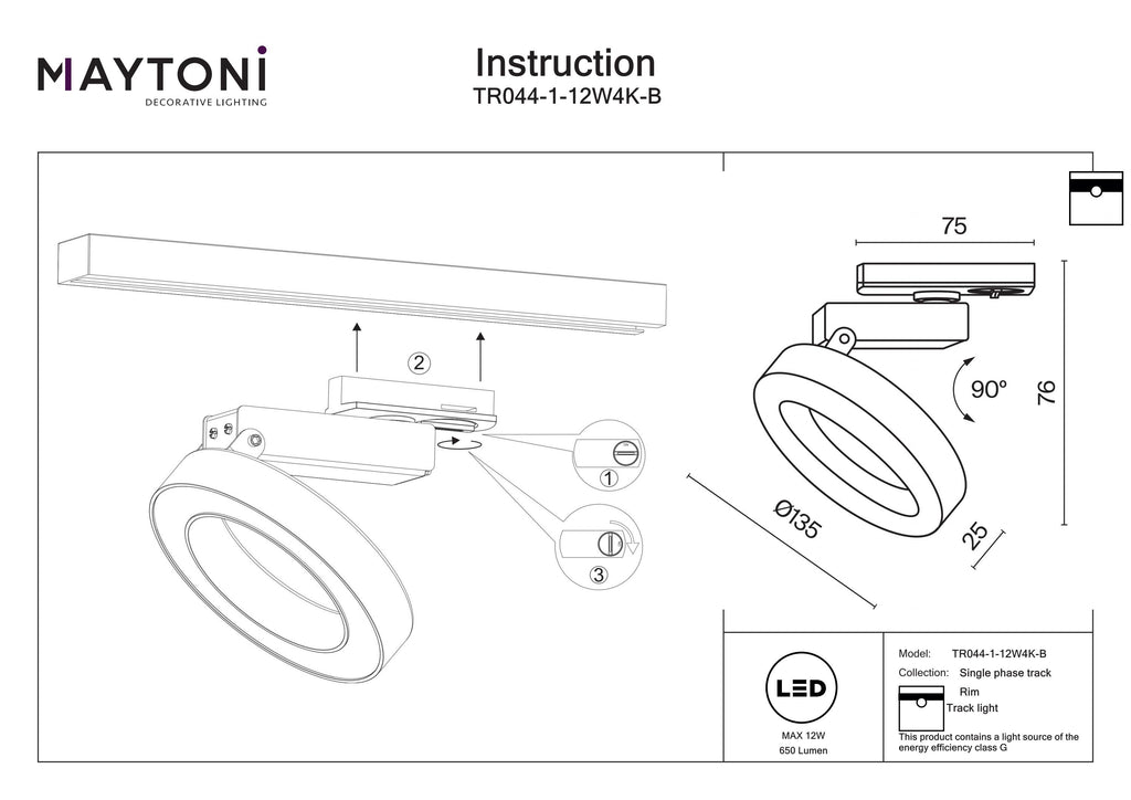 Oświetlenie szynowe Technical Rim IP20 x TR044-1-12W4K-B | Czarny