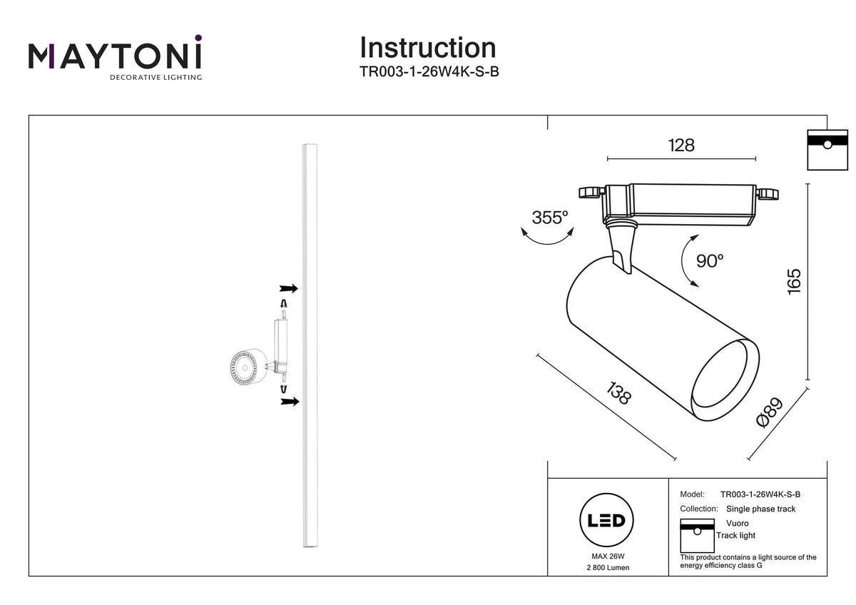 Oświetlenie szynowe Technical Vuoro IP20 x TR003-1-26W4K-S-B | Czarny