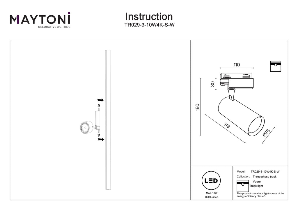 Oświetlenie szynowe Technical Vuoro IP20 x TR029-3-10W4K-S-W | Biały