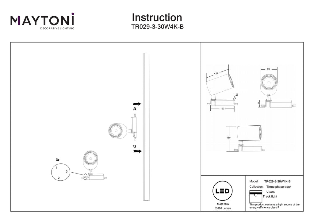 Oświetlenie szynowe Technical Vuoro IP20 x TR029-3-30W4K-B | Czarny