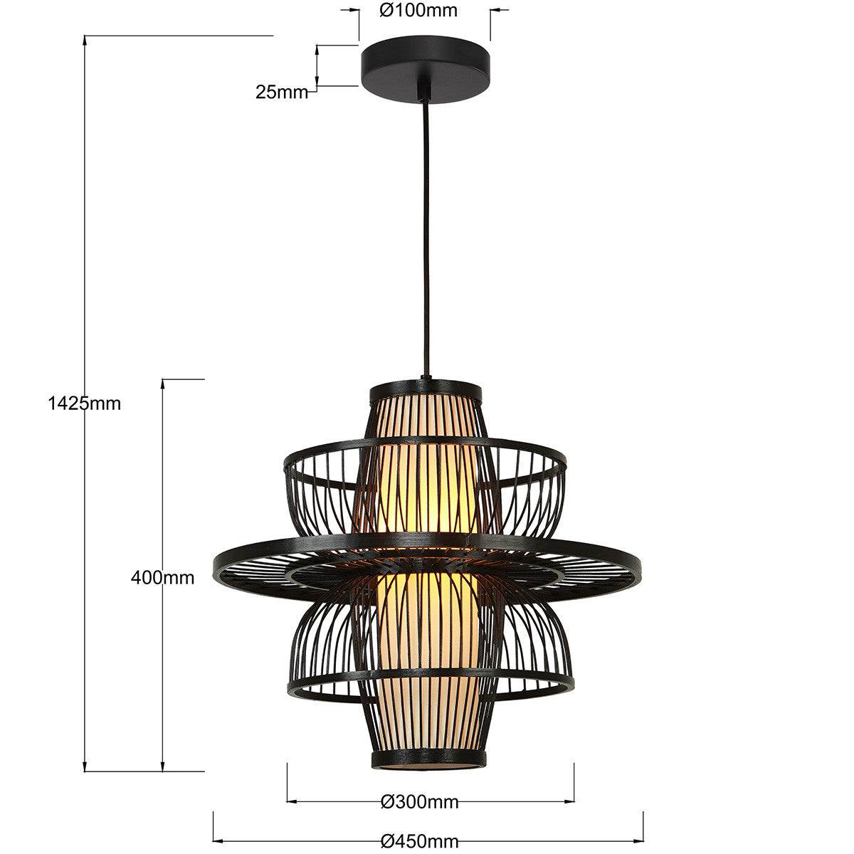 Ratanowa lampa wisząca Astra czarna 1xE27