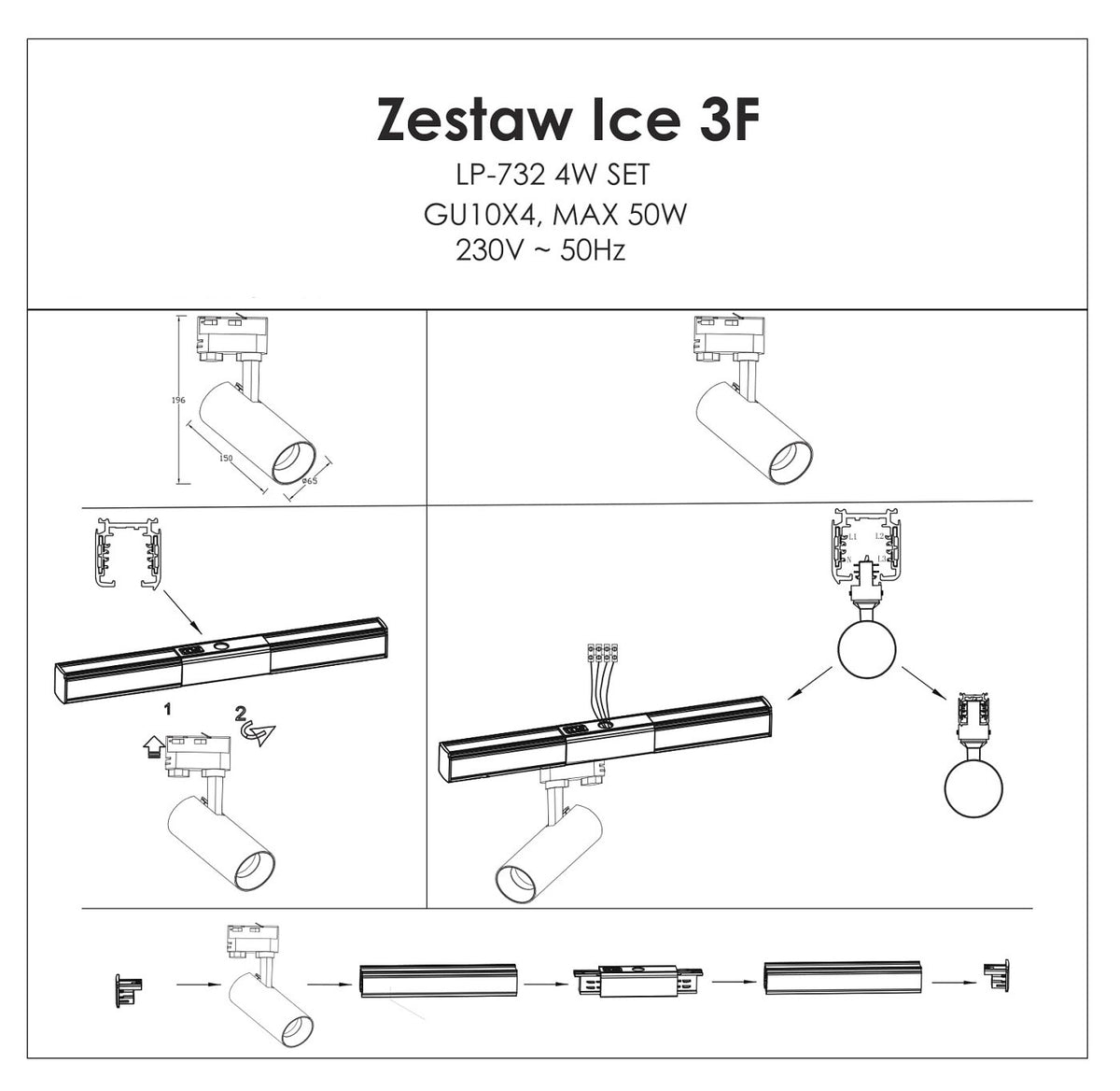 Reflektor do szynoprzewodów jednofazowych ICE, biały, 1x50W GU10