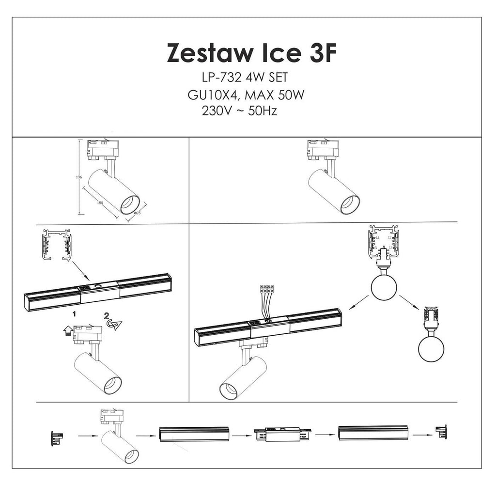 Reflektor do szynoprzewodów jednofazowych ICE, czarny, 1x50W GU10