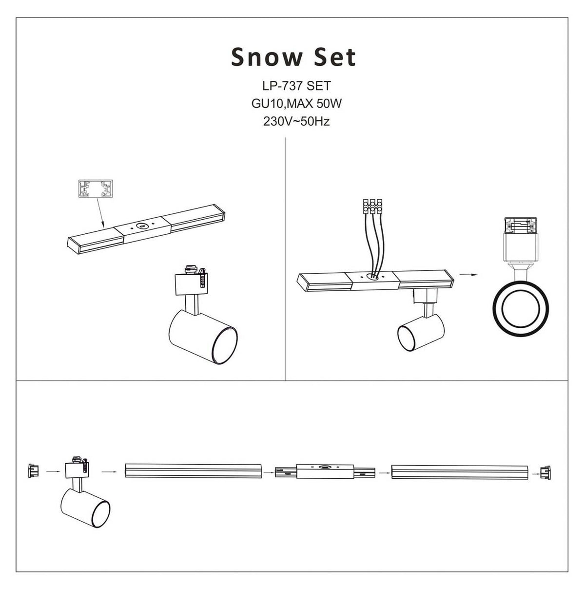 Reflektor do szynoprzewodu Snow 3F, czarny, 1x50W GU10