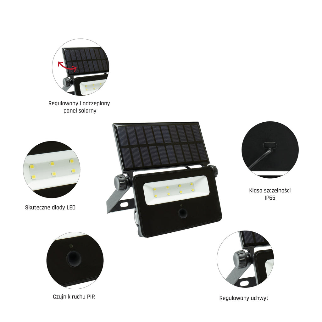 Reflektor solarny z czujnikiem NOCTIS SOLARIS MINI 2W 6000K IP65 | czarny
