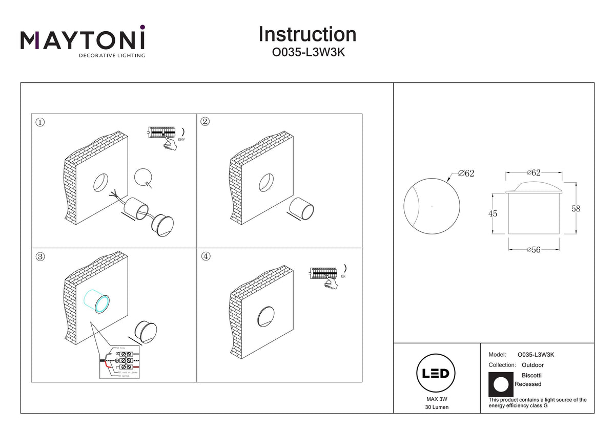 Światło punktowe Outdoor Biscotti IP65 x O035-L3W3K | Biały
