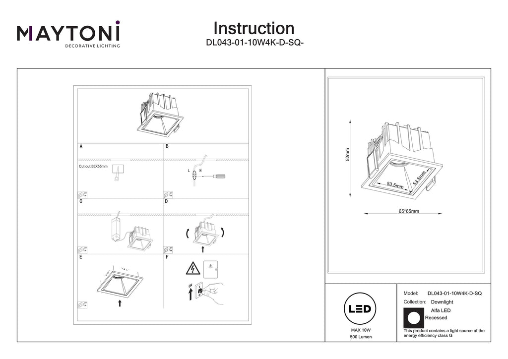 Światło punktowe Technical Alfa LED IP20 x DL043-01-10W4K-D-SQ-WB | Biały