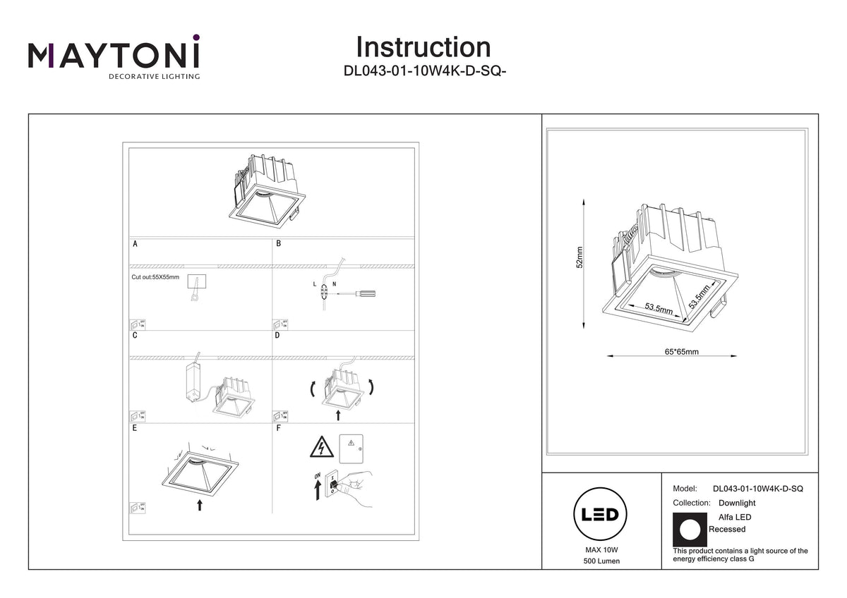 Światło punktowe Technical Alfa LED IP20 x DL043-01-10W4K-D-SQ-WB | Biały