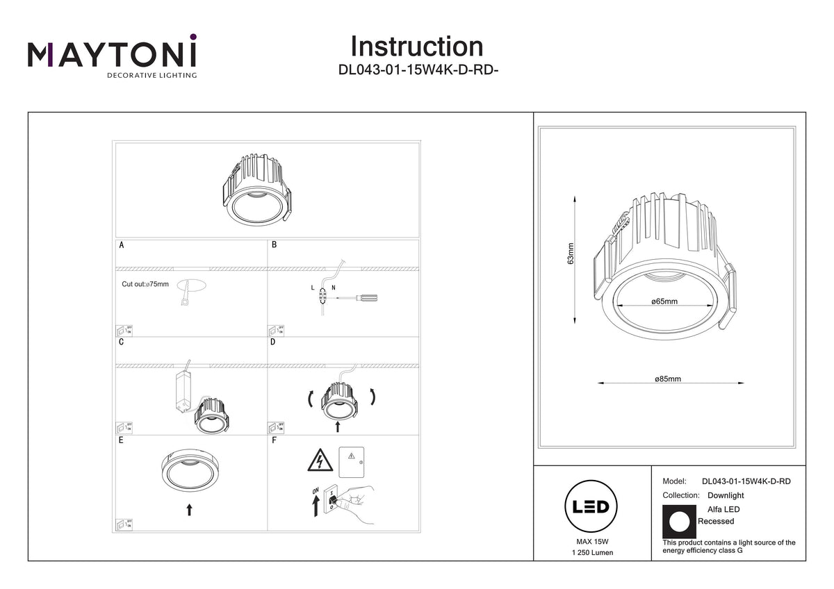 Światło punktowe Technical Alfa LED IP20 x DL043-01-15W4K-D-RD-W | Biały