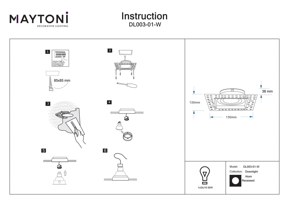 Światło punktowe Technical Atom IP20 1xGU10 DL003-01-W | Biały