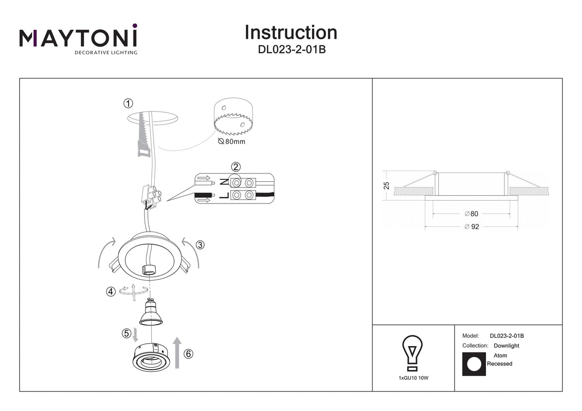 Światło punktowe Technical Atom IP20 1xGU10 DL023-2-01B | Czarny