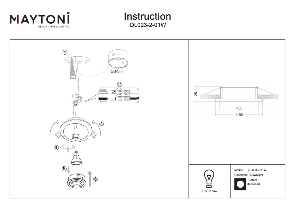 Światło punktowe Technical Atom IP20 1xGU10 DL023-2-01W | Biały