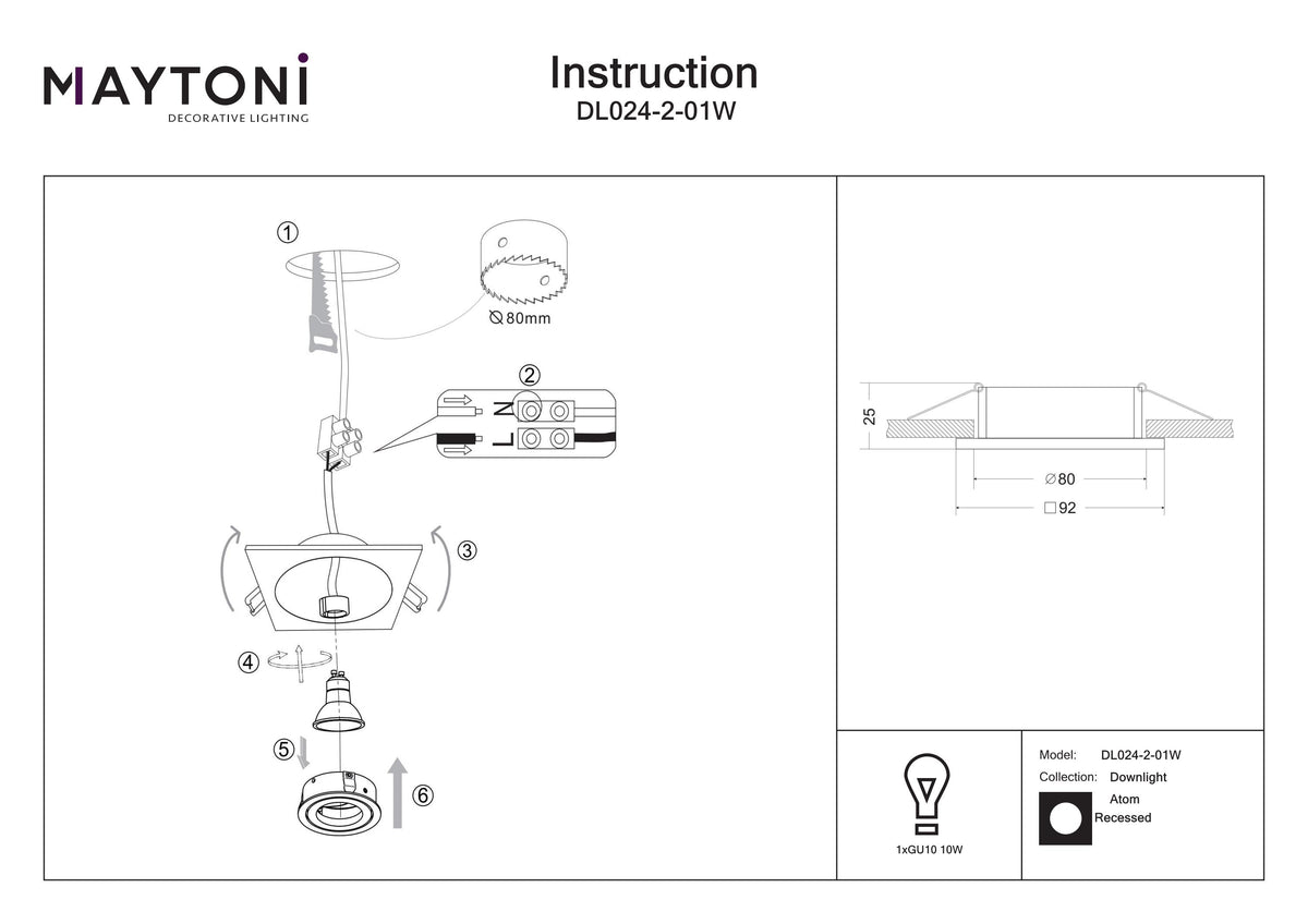 Światło punktowe Technical Atom IP20 1xGU10 DL024-2-01W | Biały