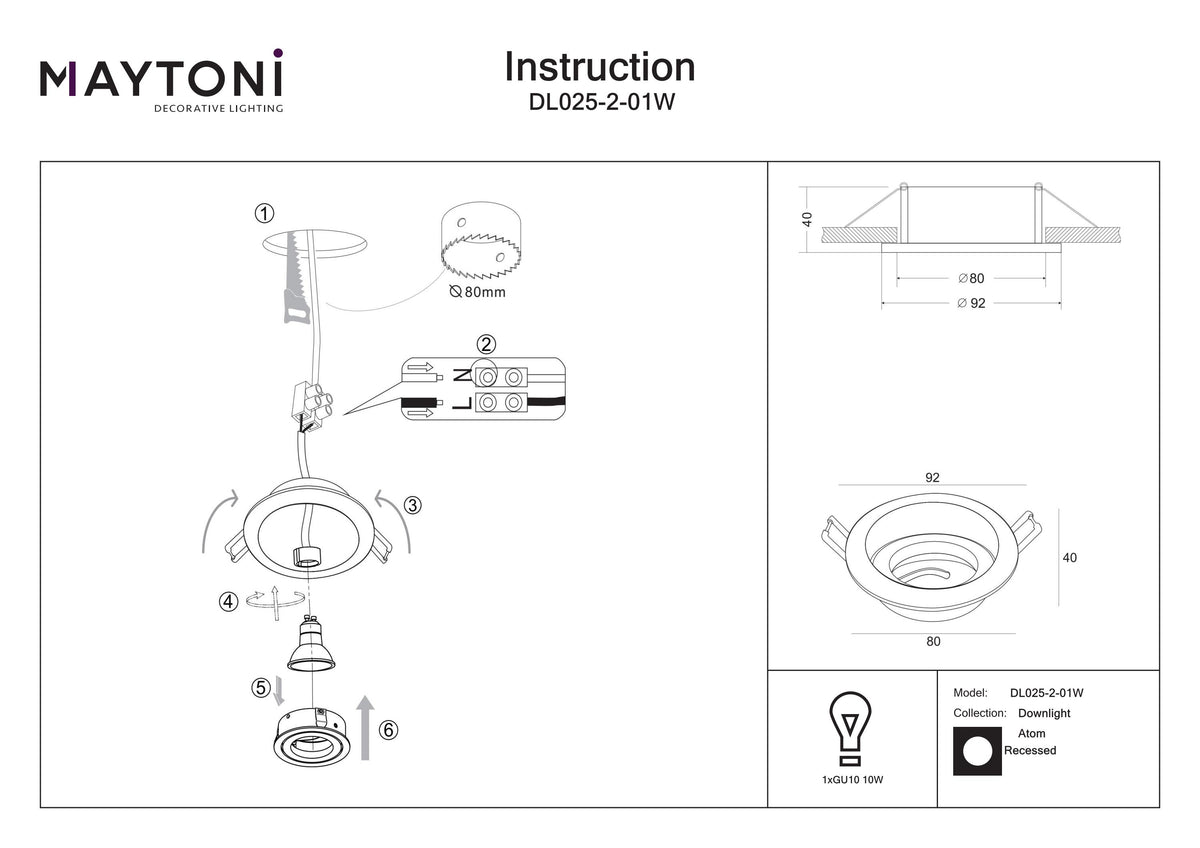 Światło punktowe Technical Atom IP20 1xGU10 DL025-2-01W | Biały