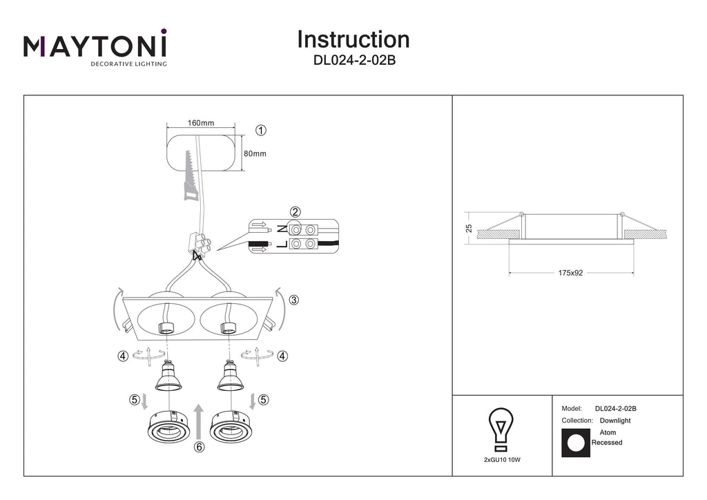 Światło punktowe Technical Atom IP20 2xGU10 DL024-2-02B | Czarny