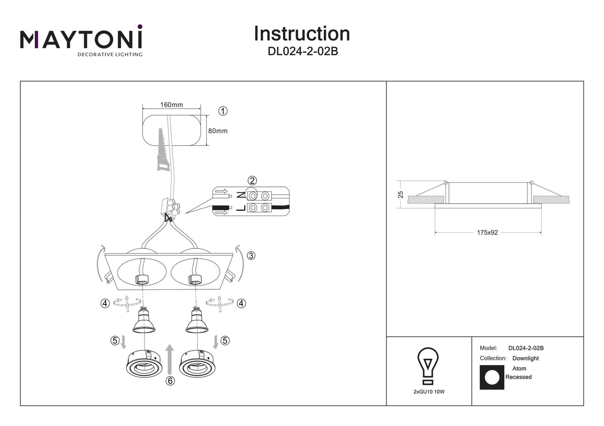 Światło punktowe Technical Atom IP20 2xGU10 DL024-2-02B | Czarny