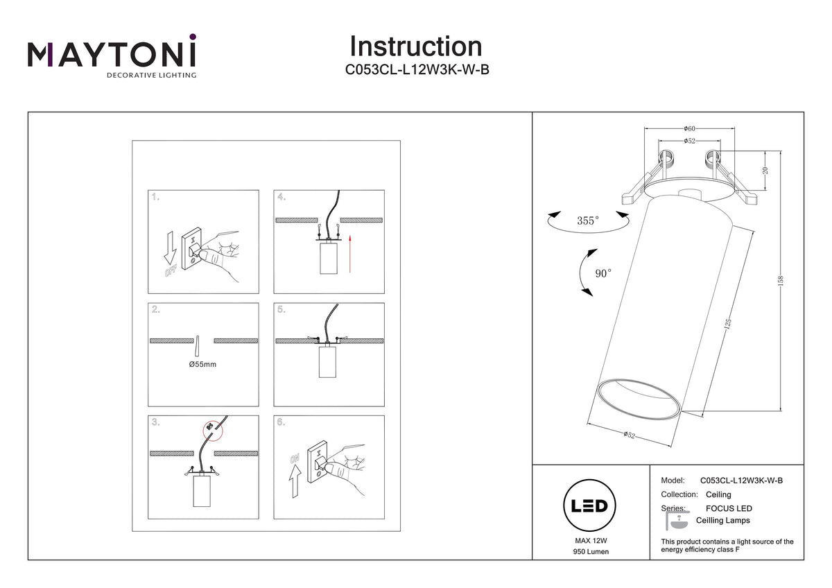Światło punktowe Technical FOCUS LED IP20 x C053CL-L12W3K-W-B | Czarny