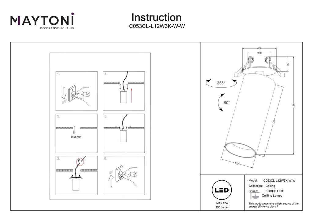 Światło punktowe Technical FOCUS LED IP20 x C053CL-L12W3K-W-W | Biały