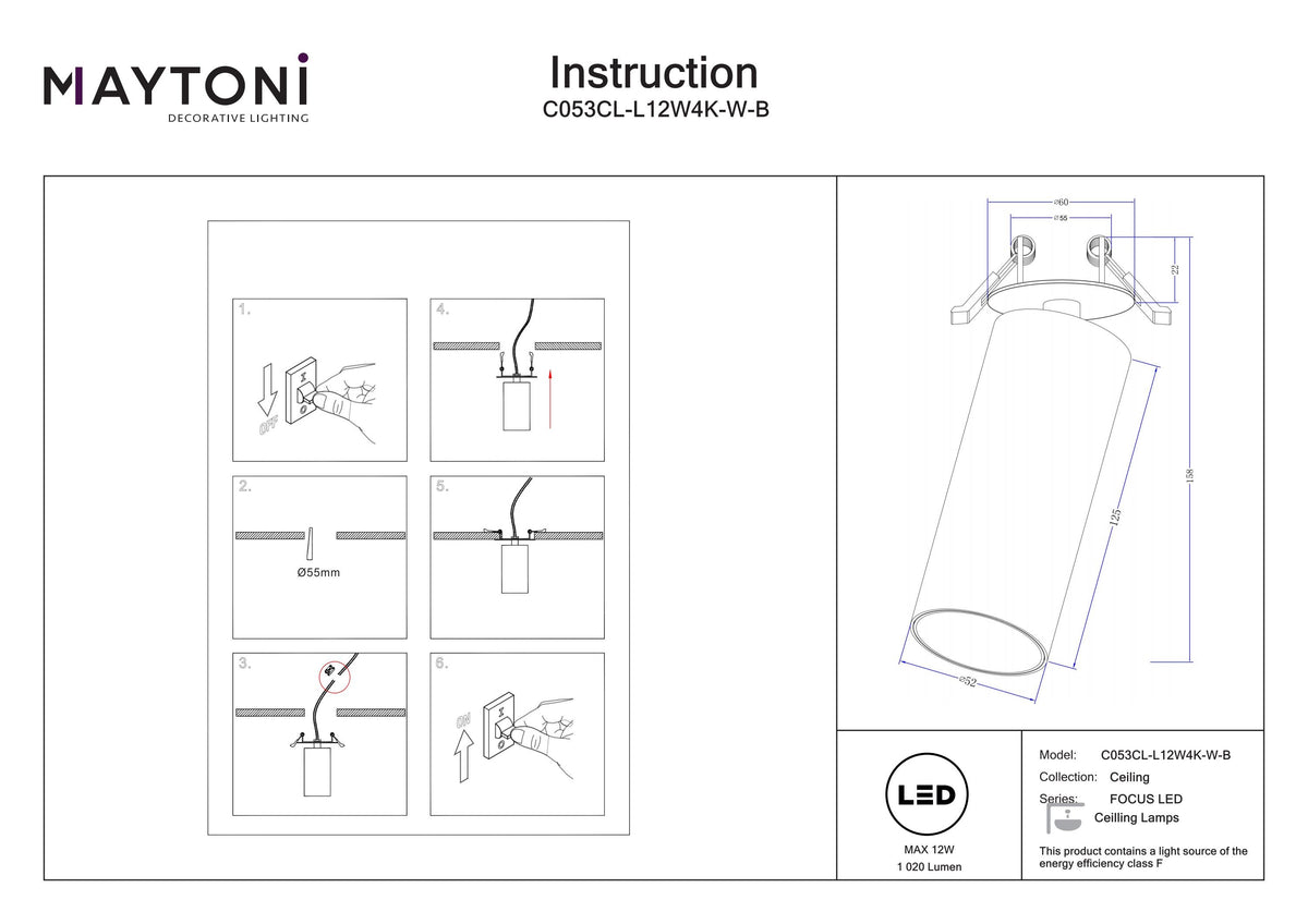 Światło punktowe Technical FOCUS LED IP20 x C053CL-L12W4K-W-B | Czarny