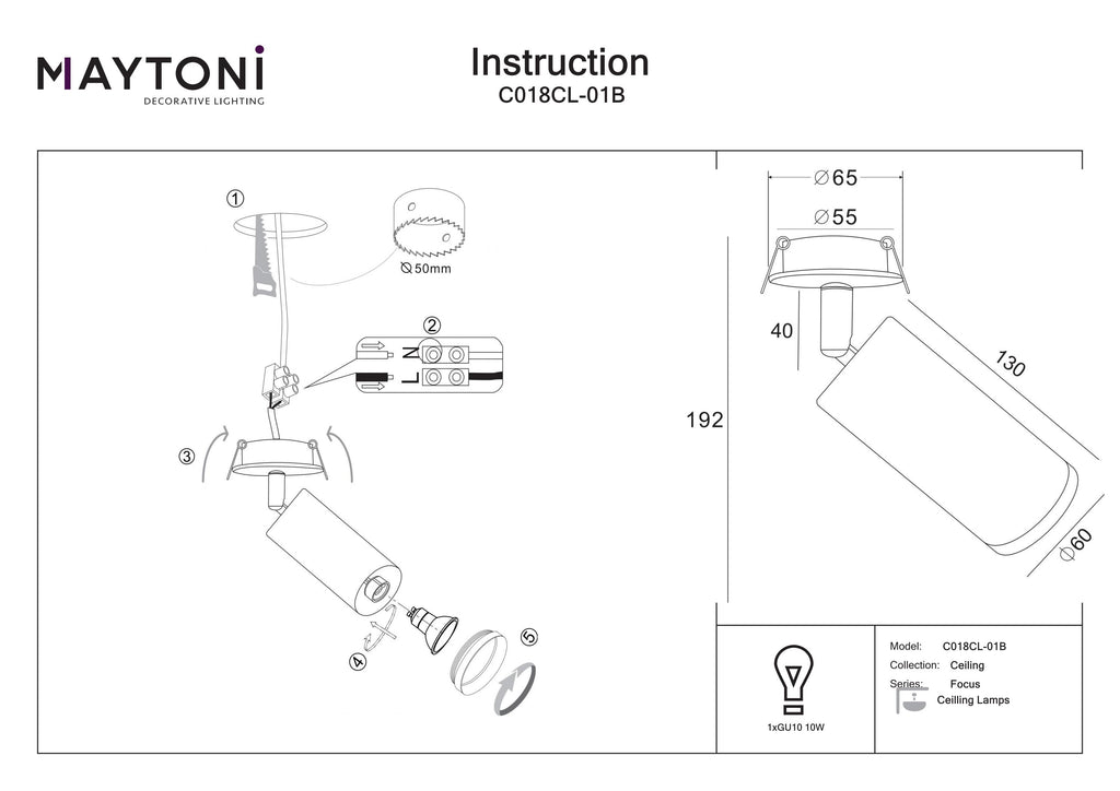 Światło punktowe Technical Focus IP20 1xGU10 C018CL-01B | Czarny