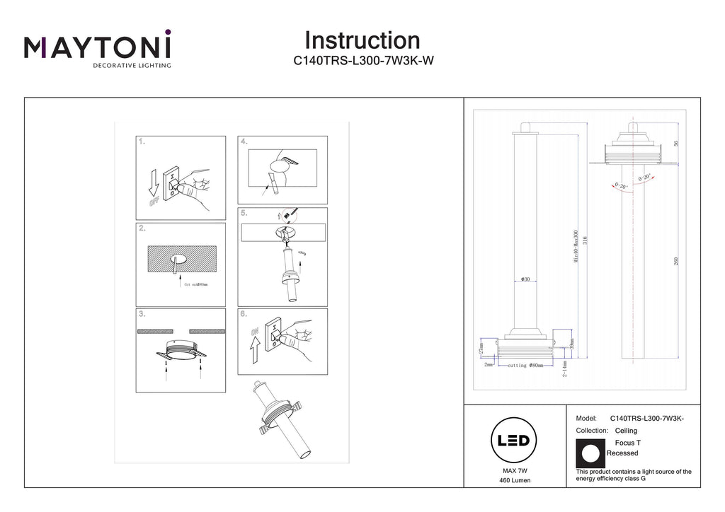 Światło punktowe Technical Focus T IP20 x C140TRS-L300-7W3K-W | Biały