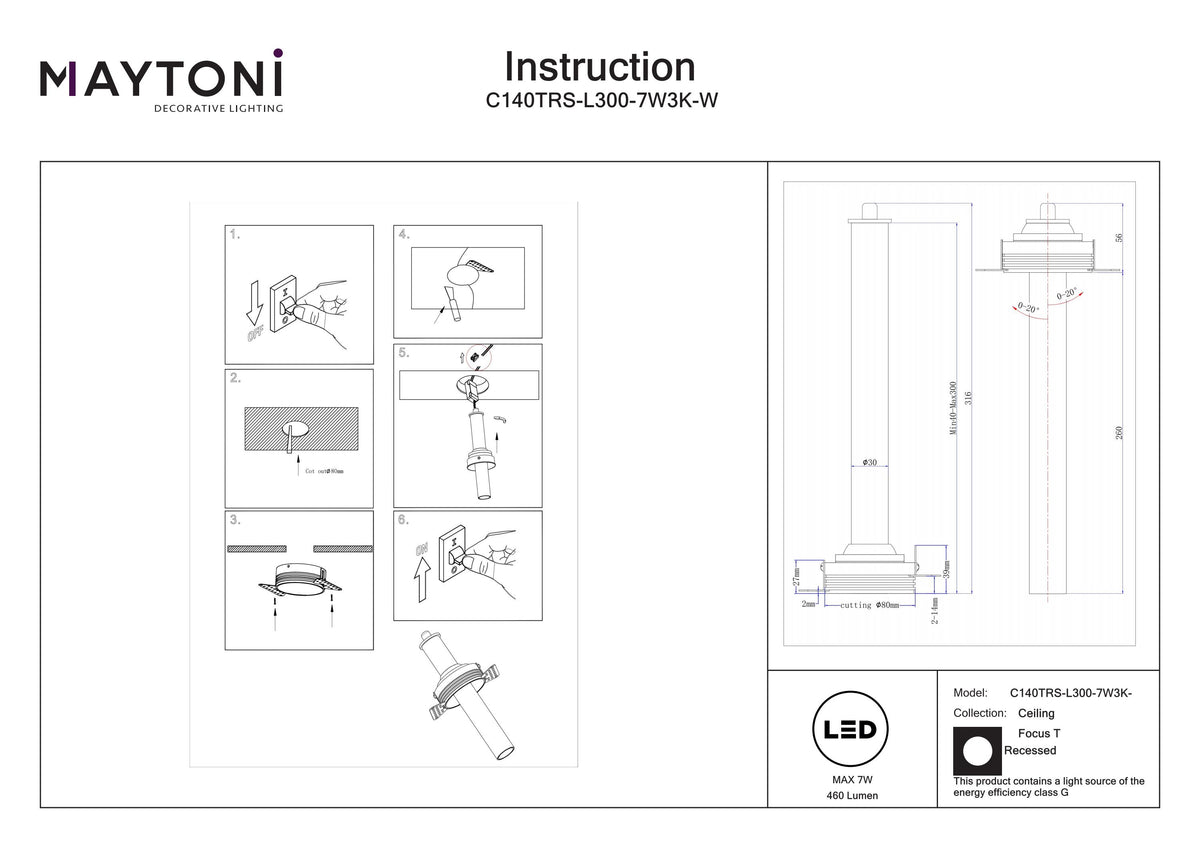 Światło punktowe Technical Focus T IP20 x C140TRS-L300-7W3K-W | Biały